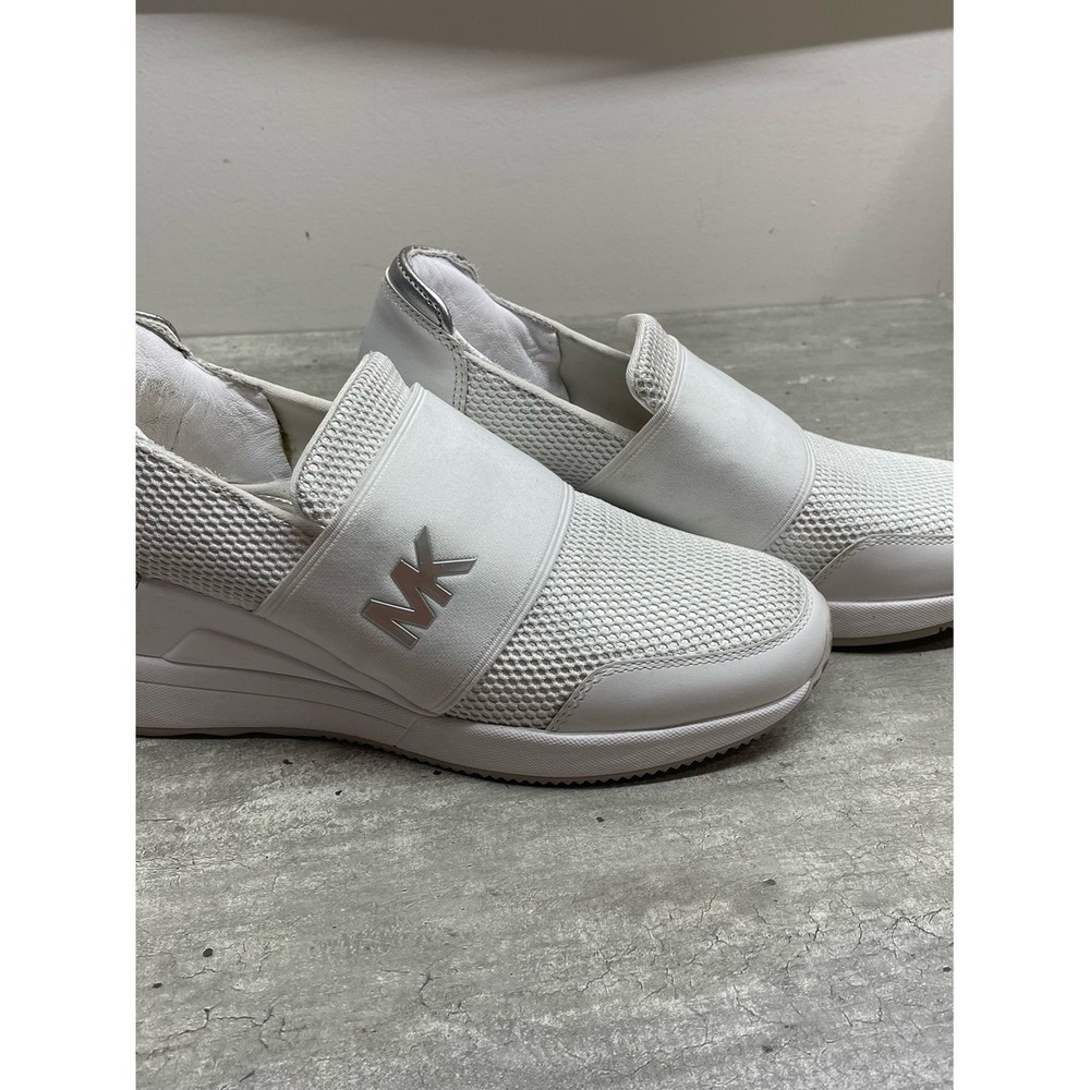 Michael Kors Felix Slip On Sneakers Womens 7 White Silver Mesh Logo Excellent - Picture 7 of 16